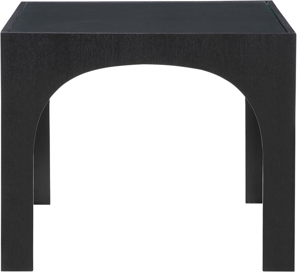 Meridian Furniture Waldorf Round Glass Top Pedestal Dining Table with Art Deco Wooden Base for Small Spaces Black 77070Black-DT