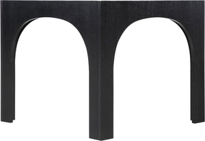Meridian Furniture Waldorf Round Glass Top Pedestal Dining Table with Art Deco Wooden Base for Small Spaces Black 77070Black-DT