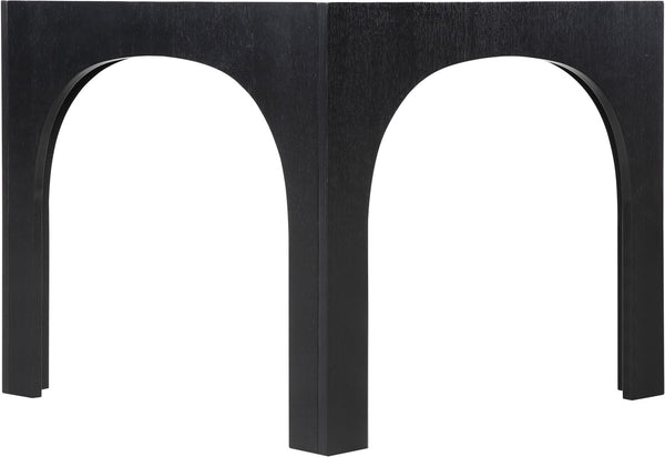 Meridian Furniture Waldorf Round Glass Top Pedestal Dining Table with Art Deco Wooden Base for Small Spaces Black 77070Black-DT