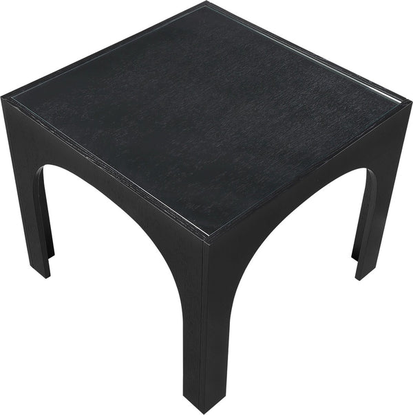 Meridian Furniture Waldorf Round Glass Top Pedestal Dining Table with Art Deco Wooden Base for Small Spaces Black 77070Black-DT