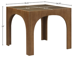 Meridian Furniture Waldorf Round Glass Top Pedestal Dining Table with Art Deco Wooden Base for Small Spaces Brown 77070Brown-DT