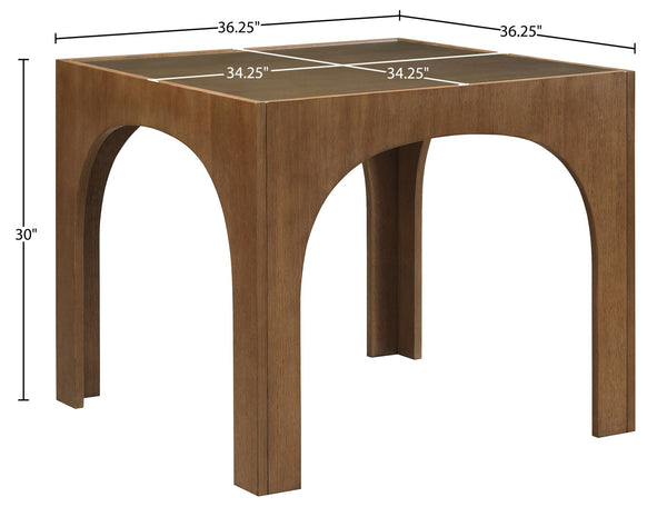Meridian Furniture Waldorf Round Glass Top Pedestal Dining Table with Art Deco Wooden Base for Small Spaces Brown 77070Brown-DT