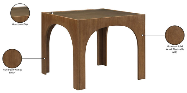 Meridian Furniture Waldorf Round Glass Top Pedestal Dining Table with Art Deco Wooden Base for Small Spaces Brown 77070Brown-DT