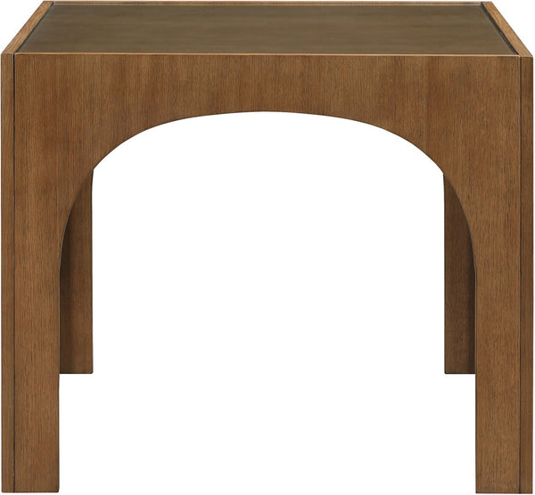 Meridian Furniture Waldorf Round Glass Top Pedestal Dining Table with Art Deco Wooden Base for Small Spaces Brown 77070Brown-DT