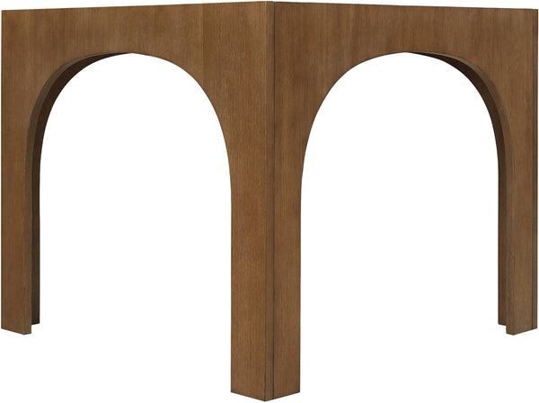 Meridian Furniture Waldorf Round Glass Top Pedestal Dining Table with Art Deco Wooden Base for Small Spaces Brown 77070Brown-DT