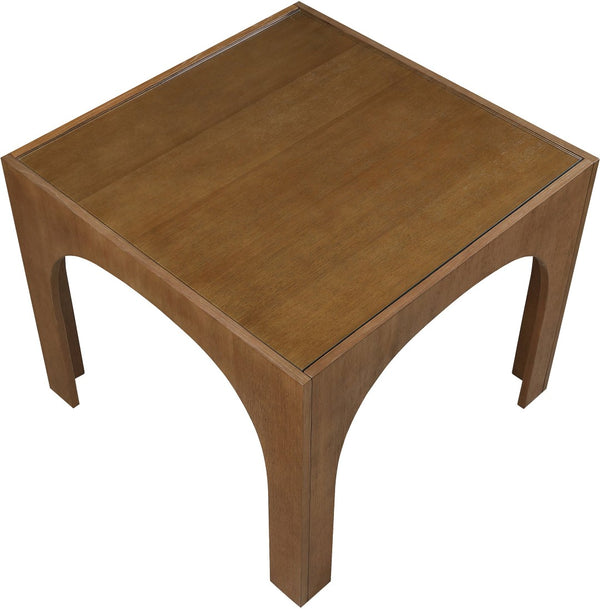 Meridian Furniture Waldorf Round Glass Top Pedestal Dining Table with Art Deco Wooden Base for Small Spaces Brown 77070Brown-DT