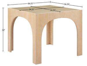 Meridian Furniture Waldorf Round Glass Top Pedestal Dining Table with Art Deco Wooden Base for Small Spaces Natural 77070Natural-DT