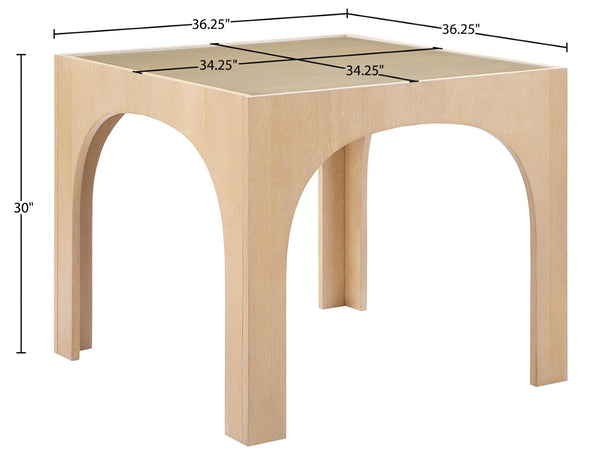 Meridian Furniture Waldorf Round Glass Top Pedestal Dining Table with Art Deco Wooden Base for Small Spaces Natural 77070Natural-DT