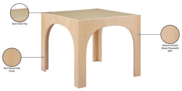Meridian Furniture Waldorf Round Glass Top Pedestal Dining Table with Art Deco Wooden Base for Small Spaces Natural 77070Natural-DT