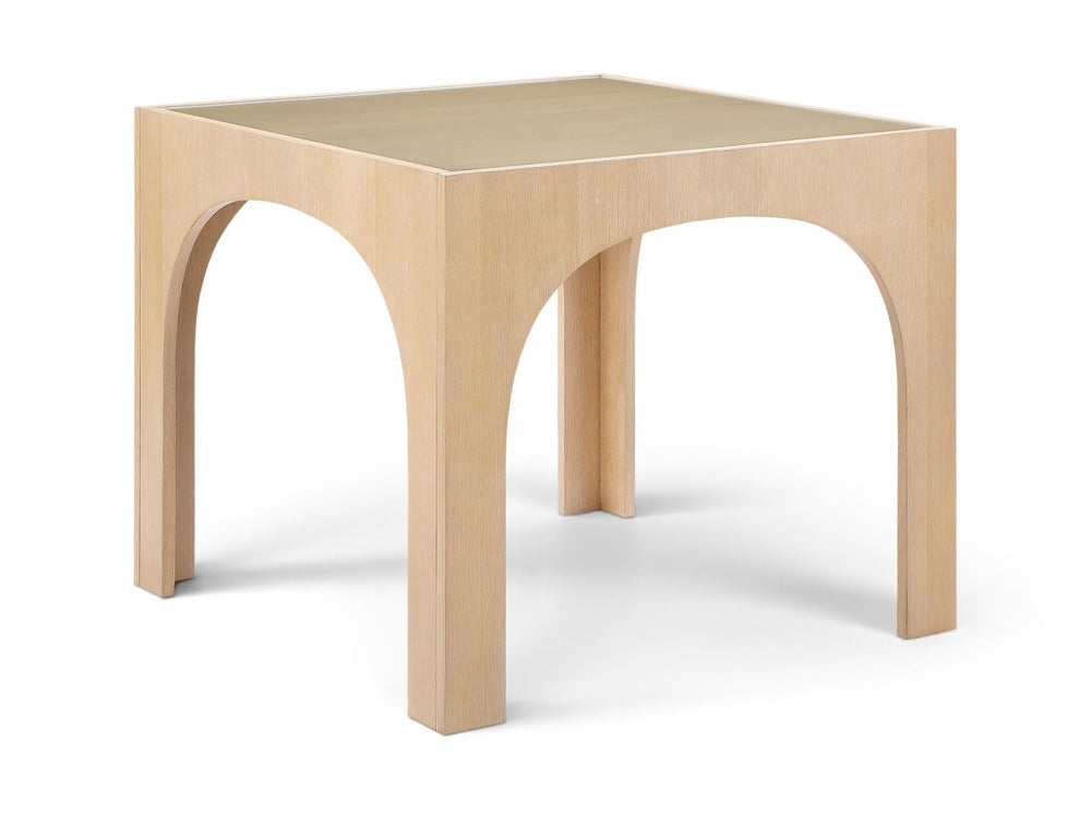 Meridian Furniture Waldorf Round Glass Top Pedestal Dining Table with Art Deco Wooden Base for Small Spaces Natural 77070Natural-DT