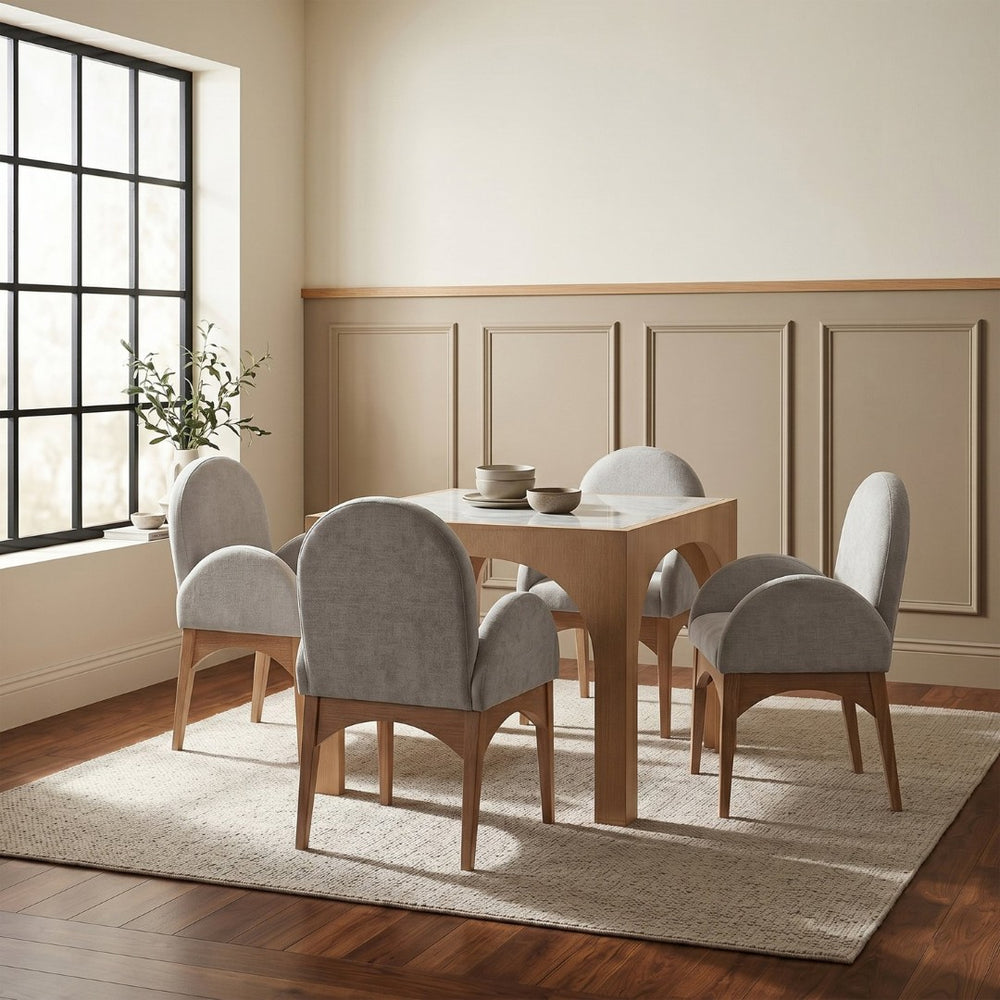 Meridian Furniture Waldorf Round Glass Top Pedestal Dining Table with Art Deco Wooden Base for Small Spaces Natural 77070Natural-DT