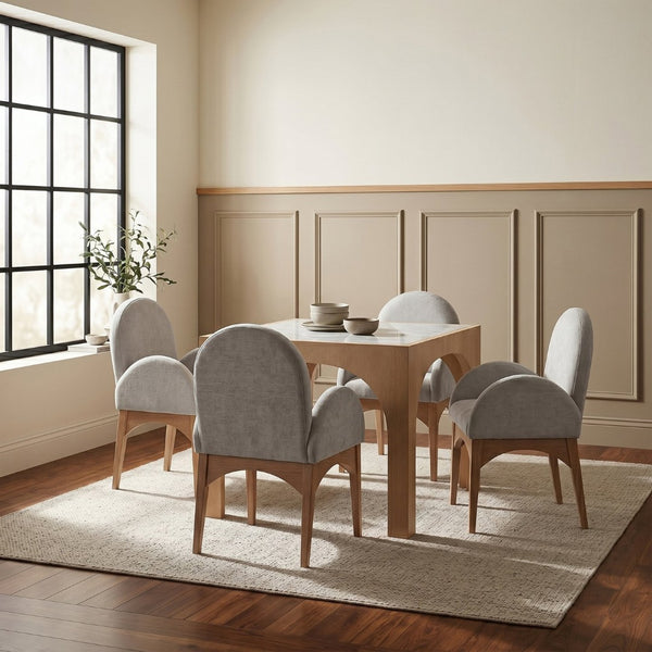 Meridian Furniture Waldorf Round Glass Top Pedestal Dining Table with Art Deco Wooden Base for Small Spaces Natural 77070Natural-DT