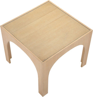 Meridian Furniture Waldorf Round Glass Top Pedestal Dining Table with Art Deco Wooden Base for Small Spaces Natural 77070Natural-DT