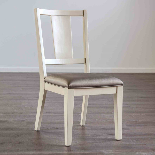 English Elm White Oak Finish 2pc Side Chair Faceted Panel Back Padded Seat Transitional Dining Room Chair, Durable Oak Fabric Upholstery, Simple Assembly Included B2741P406254