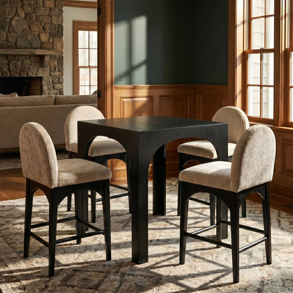 Meridian Furniture Waldorf Art Deco Pedestal Counter Height Table with Tempered Glass Top and Stylish Base Black 77071Black-T