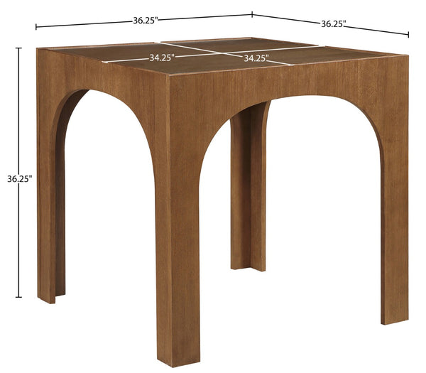 Meridian Furniture Waldorf Art Deco Pedestal Counter Height Table with Tempered Glass Top and Stylish Base Brown 77071Brown-T