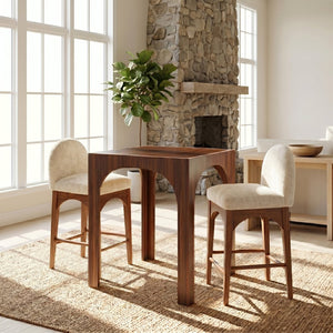 Meridian Furniture Waldorf Art Deco Pedestal Counter Height Table with Tempered Glass Top and Stylish Base Brown 77071Brown-T