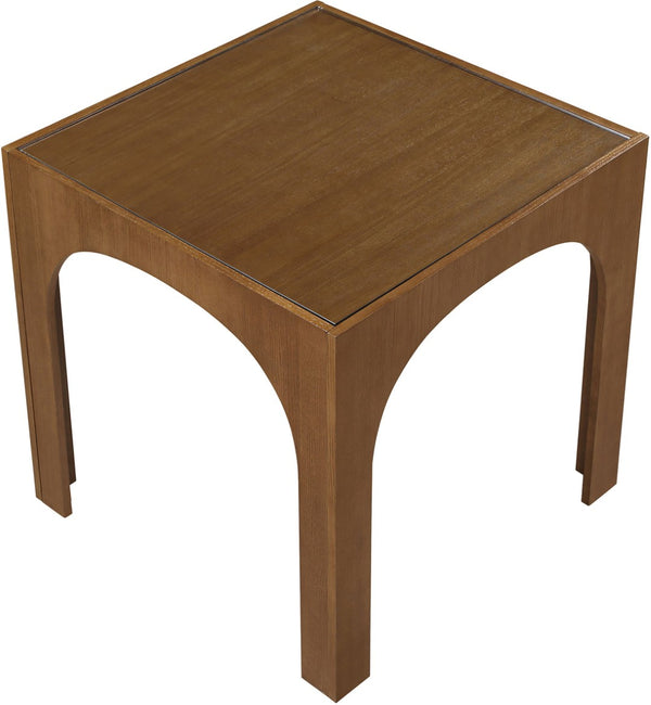 Meridian Furniture Waldorf Art Deco Pedestal Counter Height Table with Tempered Glass Top and Stylish Base Brown 77071Brown-T