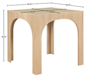 Meridian Furniture Waldorf Art Deco Pedestal Counter Height Table with Tempered Glass Top and Stylish Base Natural 77071Natural-T
