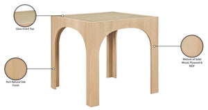 Meridian Furniture Waldorf Art Deco Pedestal Counter Height Table with Tempered Glass Top and Stylish Base Natural 77071Natural-T