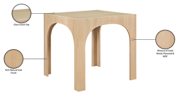 Meridian Furniture Waldorf Art Deco Pedestal Counter Height Table with Tempered Glass Top and Stylish Base Natural 77071Natural-T