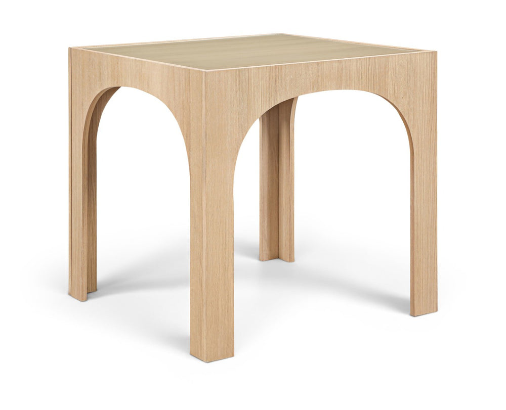 Meridian Furniture Waldorf Art Deco Pedestal Counter Height Table with Tempered Glass Top and Stylish Base Natural 77071Natural-T
