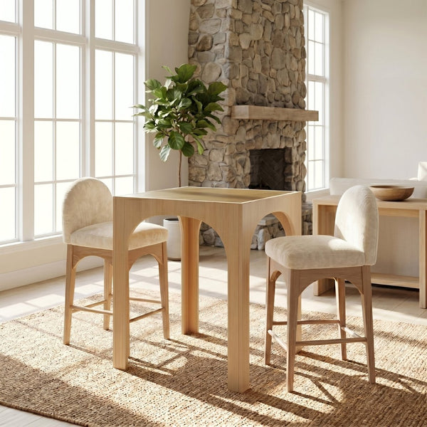 Meridian Furniture Waldorf Art Deco Pedestal Counter Height Table with Tempered Glass Top and Stylish Base Natural 77071Natural-T