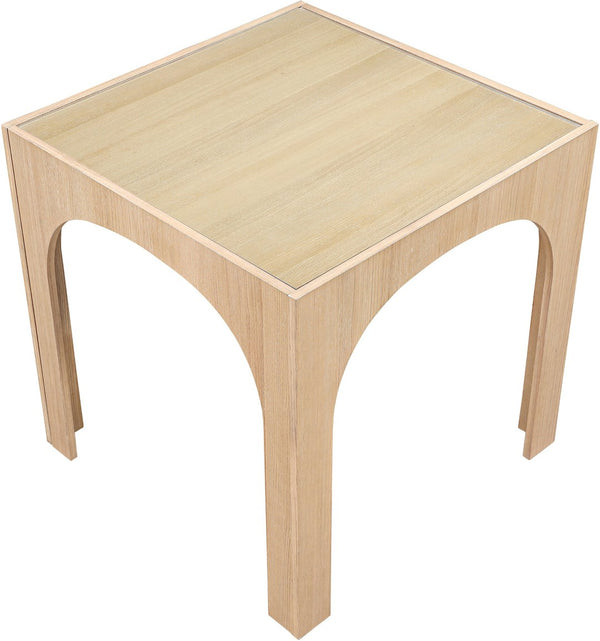 Meridian Furniture Waldorf Art Deco Pedestal Counter Height Table with Tempered Glass Top and Stylish Base Natural 77071Natural-T