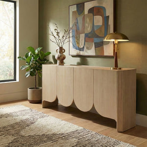 Meridian Furniture Ember Solid Oak Sideboard Buffet with Scalloped Base and Natural Wood Grain for Dining Rooms Natural 77072Natural