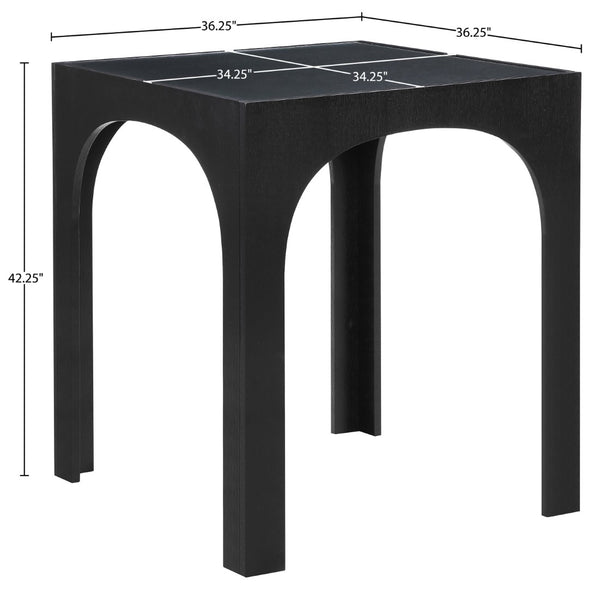 Meridian Furniture Waldorf Art Deco Pedestal Bar Table with Tempered Glass Top and Sturdy Wood Base for Four Stools Black 77074Black-T
