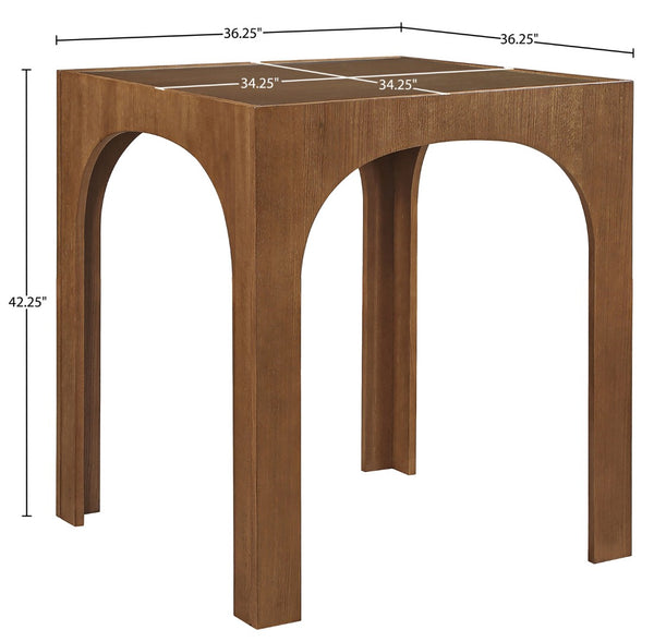 Meridian Furniture Waldorf Art Deco Pedestal Bar Table with Tempered Glass Top and Sturdy Wood Base for Four Stools Brown 77074Brown-T