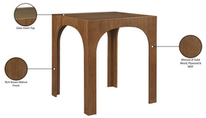 Meridian Furniture Waldorf Art Deco Pedestal Bar Table with Tempered Glass Top and Sturdy Wood Base for Four Stools Brown 77074Brown-T
