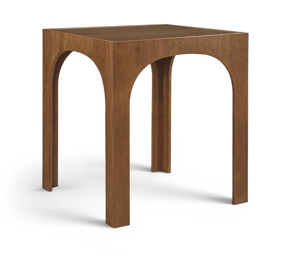 Meridian Furniture Waldorf Art Deco Pedestal Bar Table with Tempered Glass Top and Sturdy Wood Base for Four Stools Brown 77074Brown-T