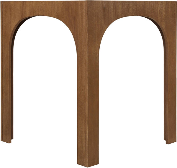 Meridian Furniture Waldorf Art Deco Pedestal Bar Table with Tempered Glass Top and Sturdy Wood Base for Four Stools Brown 77074Brown-T