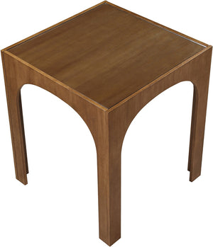 Meridian Furniture Waldorf Art Deco Pedestal Bar Table with Tempered Glass Top and Sturdy Wood Base for Four Stools Brown 77074Brown-T