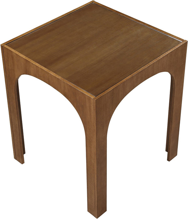 Meridian Furniture Waldorf Art Deco Pedestal Bar Table with Tempered Glass Top and Sturdy Wood Base for Four Stools Brown 77074Brown-T