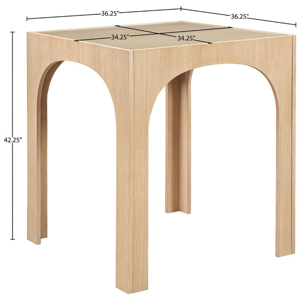 Meridian Furniture Waldorf Art Deco Pedestal Bar Table with Tempered Glass Top and Sturdy Wood Base for Four Stools Natural 77074Natural-T