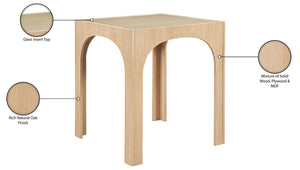 Meridian Furniture Waldorf Art Deco Pedestal Bar Table with Tempered Glass Top and Sturdy Wood Base for Four Stools Natural 77074Natural-T