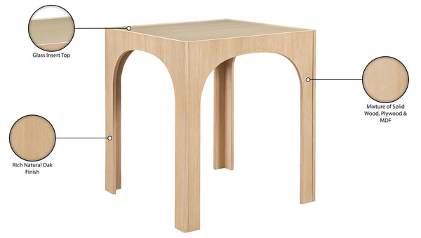 Meridian Furniture Waldorf Art Deco Pedestal Bar Table with Tempered Glass Top and Sturdy Wood Base for Four Stools Natural 77074Natural-T