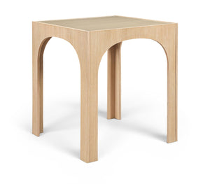 Meridian Furniture Waldorf Art Deco Pedestal Bar Table with Tempered Glass Top and Sturdy Wood Base for Four Stools Natural 77074Natural-T