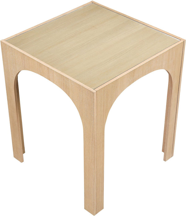 Meridian Furniture Waldorf Art Deco Pedestal Bar Table with Tempered Glass Top and Sturdy Wood Base for Four Stools Natural 77074Natural-T