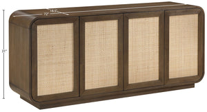 Meridian Furniture Windsor Solid Wood Cane Panel Sideboard Mid-century Modern Buffet for Dining Room Brown 72" W x 18.5" D x 31" H 77075Brown