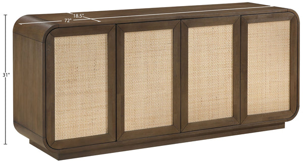 Meridian Furniture Windsor Solid Wood Cane Panel Sideboard Mid-century Modern Buffet for Dining Room Brown 72" W x 18.5" D x 31" H 77075Brown