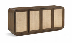 Meridian Furniture Windsor Solid Wood Cane Panel Sideboard Mid-century Modern Buffet for Dining Room Brown 72" W x 18.5" D x 31" H 77075Brown