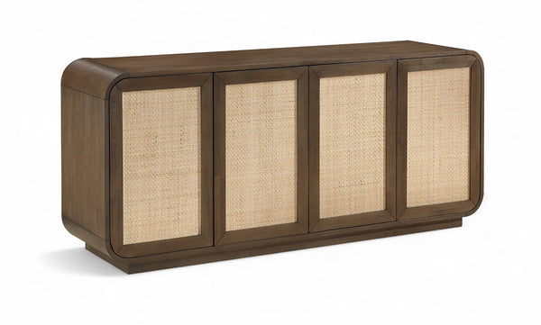 Meridian Furniture Windsor Solid Wood Cane Panel Sideboard Mid-century Modern Buffet for Dining Room Brown 72" W x 18.5" D x 31" H 77075Brown