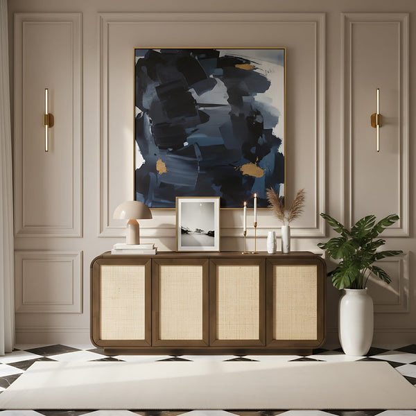 Meridian Furniture Windsor Solid Wood Cane Panel Sideboard Mid-century Modern Buffet for Dining Room Brown 72" W x 18.5" D x 31" H 77075Brown