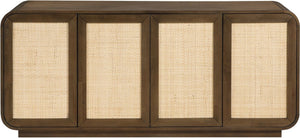 Meridian Furniture Windsor Solid Wood Cane Panel Sideboard Mid-century Modern Buffet for Dining Room Brown 72" W x 18.5" D x 31" H 77075Brown
