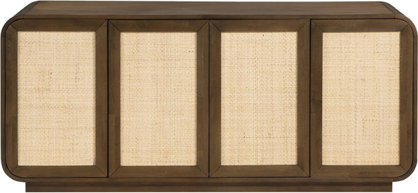Meridian Furniture Windsor Solid Wood Cane Panel Sideboard Mid-century Modern Buffet for Dining Room Brown 72" W x 18.5" D x 31" H 77075Brown