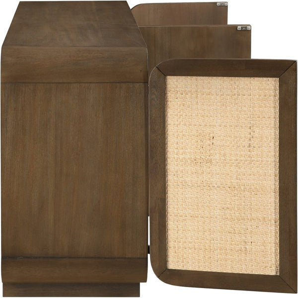 Meridian Furniture Windsor Solid Wood Cane Panel Sideboard Mid-century Modern Buffet for Dining Room Brown 72" W x 18.5" D x 31" H 77075Brown