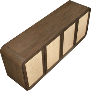 Meridian Furniture Windsor Solid Wood Cane Panel Sideboard Mid-century Modern Buffet for Dining Room Brown 72" W x 18.5" D x 31" H 77075Brown